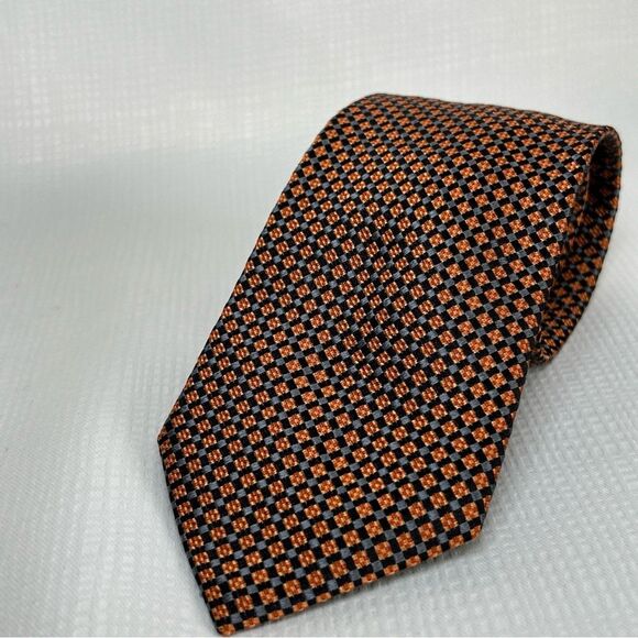 Geoffrey Beene Tie Handmade 100% Silk Orange Diamond 3.25” X 63” Fall Halloween - Picture 1 of 5